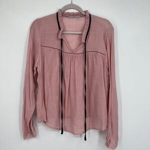 Active USA Rose Pink Size Large Sheer Button Sleeve Blouse